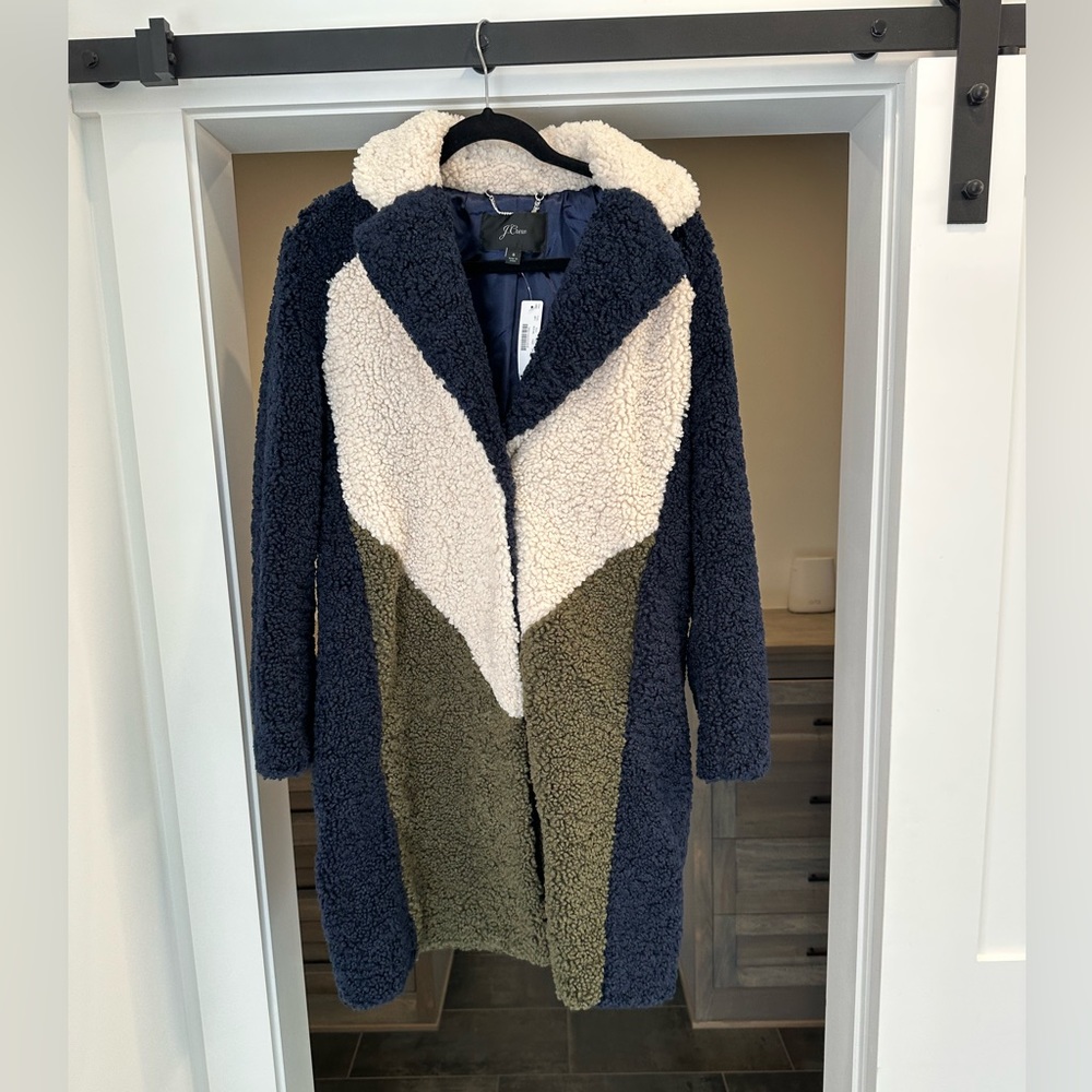NWT Color Block J. Crew Color Block Teddy Coat - S